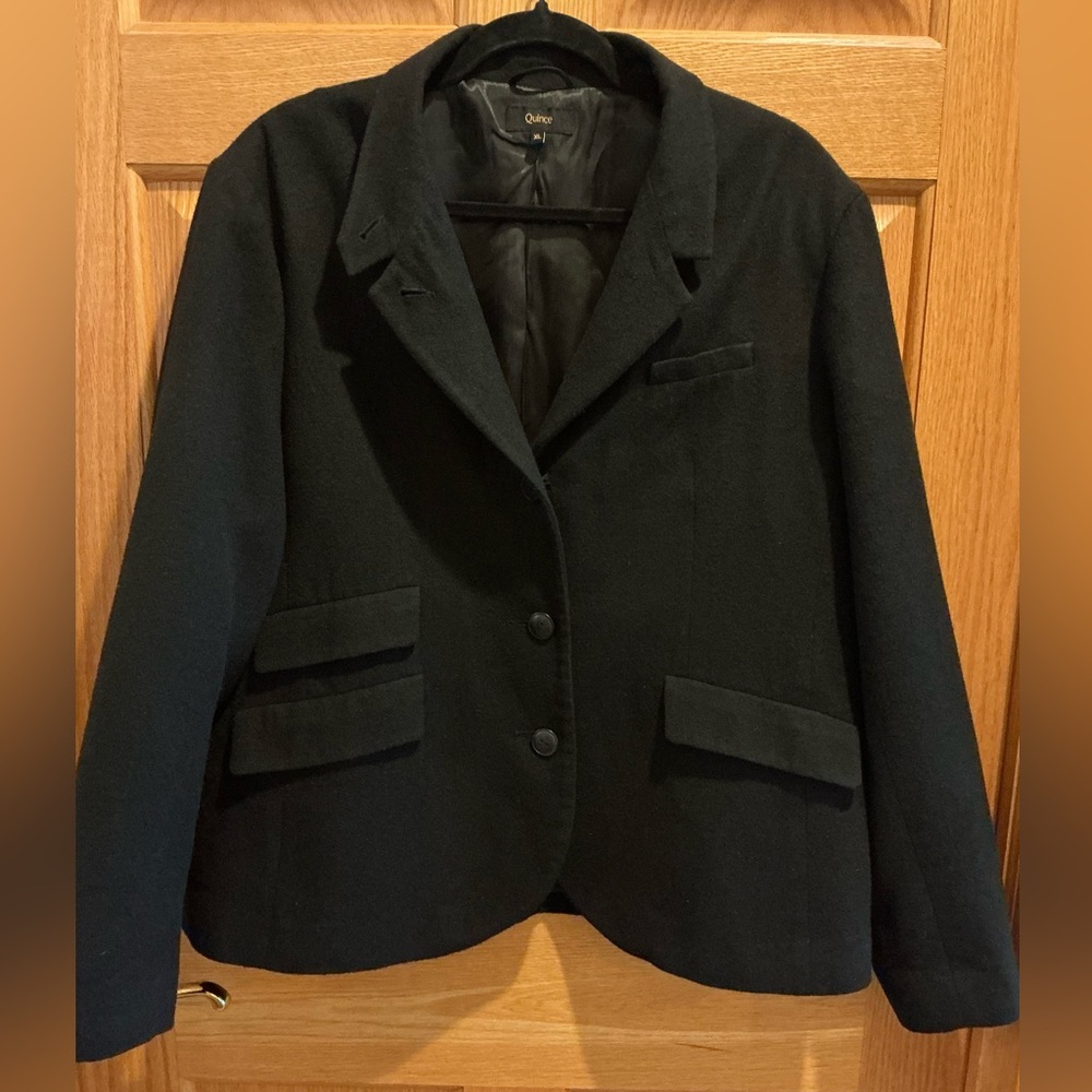 Quince Italian Wool Black Stand Collar Blazer Jacket Women’s XL Minimalist - Picture 7 of 13